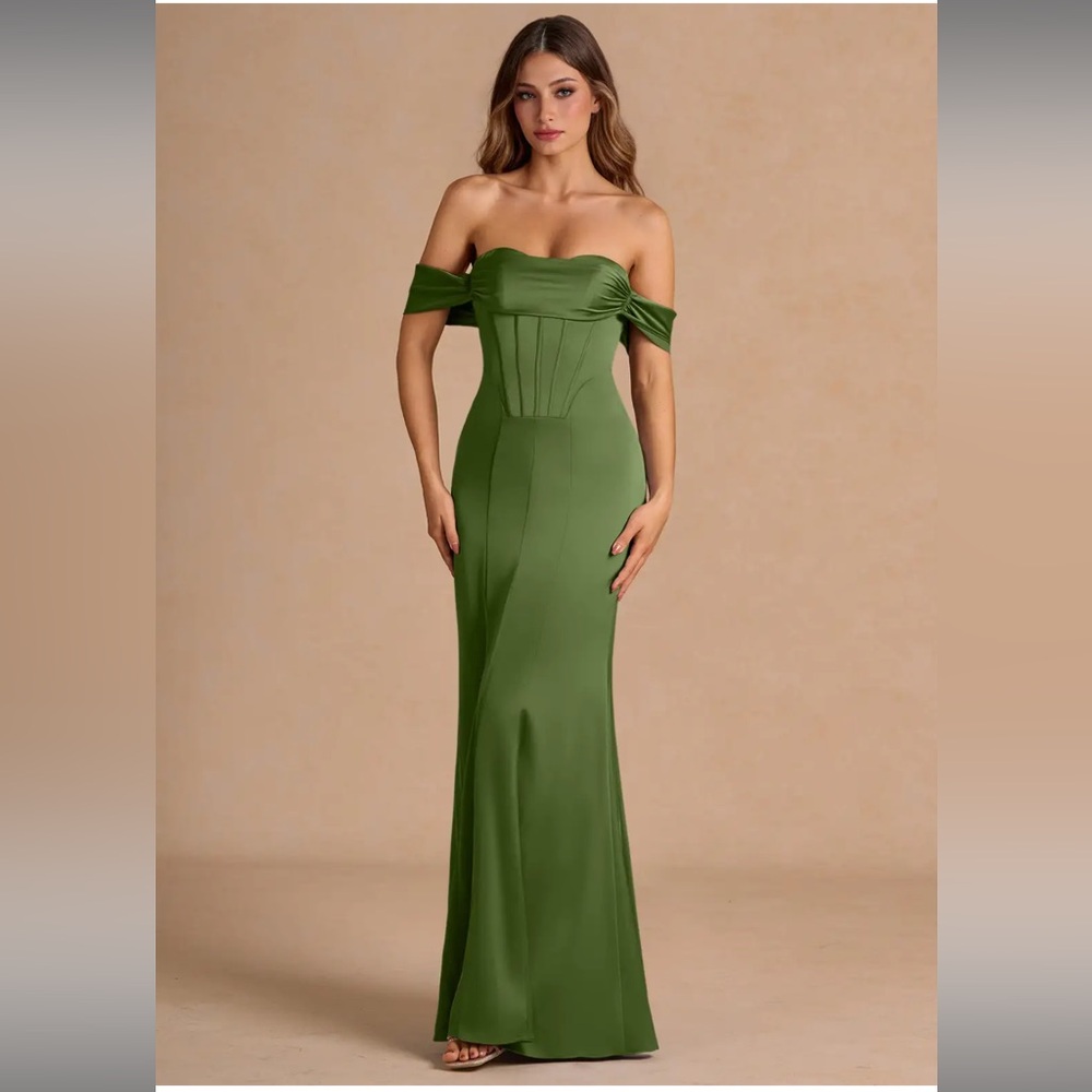 Azazie Aurelie Strapless Olive Green Maxi Dress